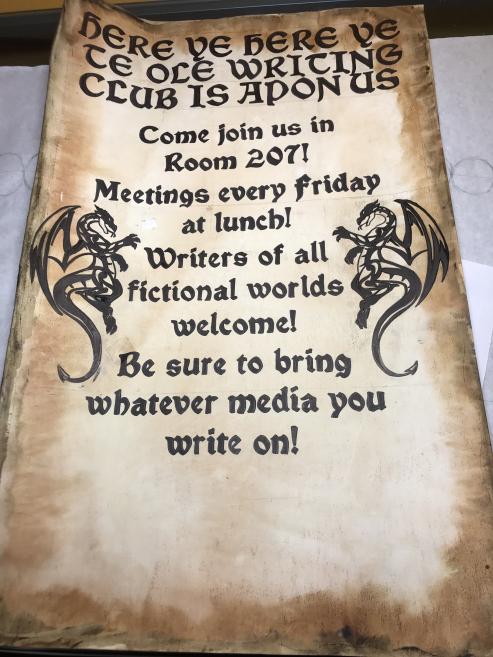 A poster for writing club created by Dracnic.